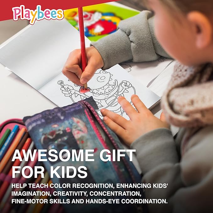 Playbees Mini Coloring Book - 12 Assorted Activity Sheets - 6 Pages Each - Educational Tool, School Supplies - Portable Party Favors, Sensory Tools, Enhance Focus, Creativity - Kids Ages 3+