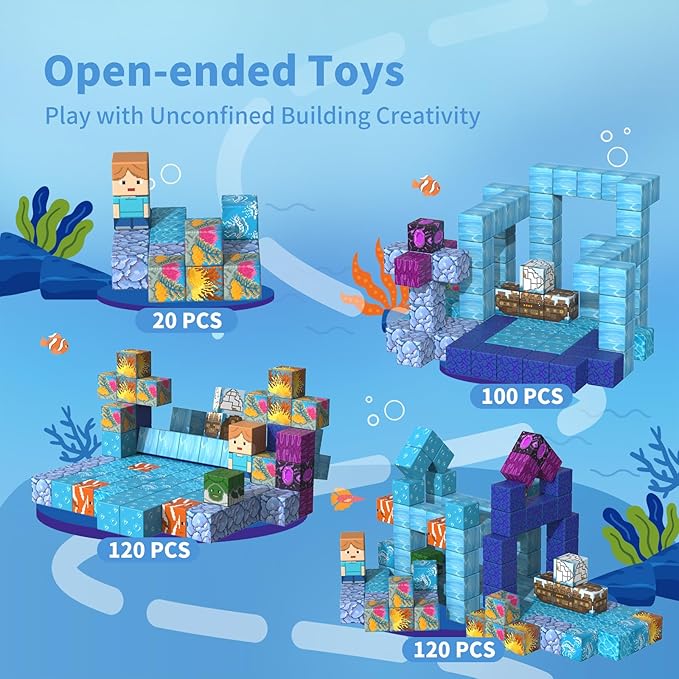 Magnetic Blocks-120PCS Ocean Quest Set,Magnetic Building Blocks Kids Toys for Ages 3 4 5 6 7 8 Birthday Gifts,STEM Montessori Sensory Toys for 3+ Years Old Boys & Girls