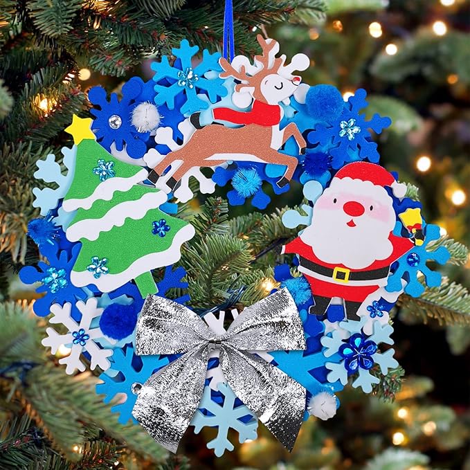 Winlyn 12 Sets Christmas Craft Kits Winter Crafts DIY Christmas Snowflake Wreath Ornaments Decorations Art Sets Snowman Santa Christmas Foam Stickers Arts and Crafts for Kids Classroom Art Activities