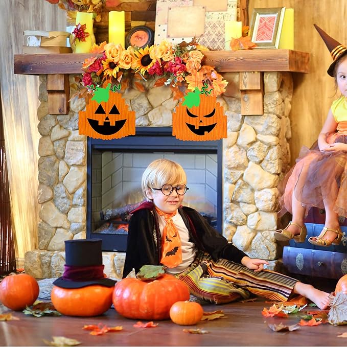 Winlyn 24 Sets Pumpkin Crafts Kits Halloween Crafts Fall Kids Crafts DIY Pumpkin Ornaments Decorations Art Sets Craft Sticks Pumpkin Foam Stickers Arts and Crafts for Kids School Classroom Activity