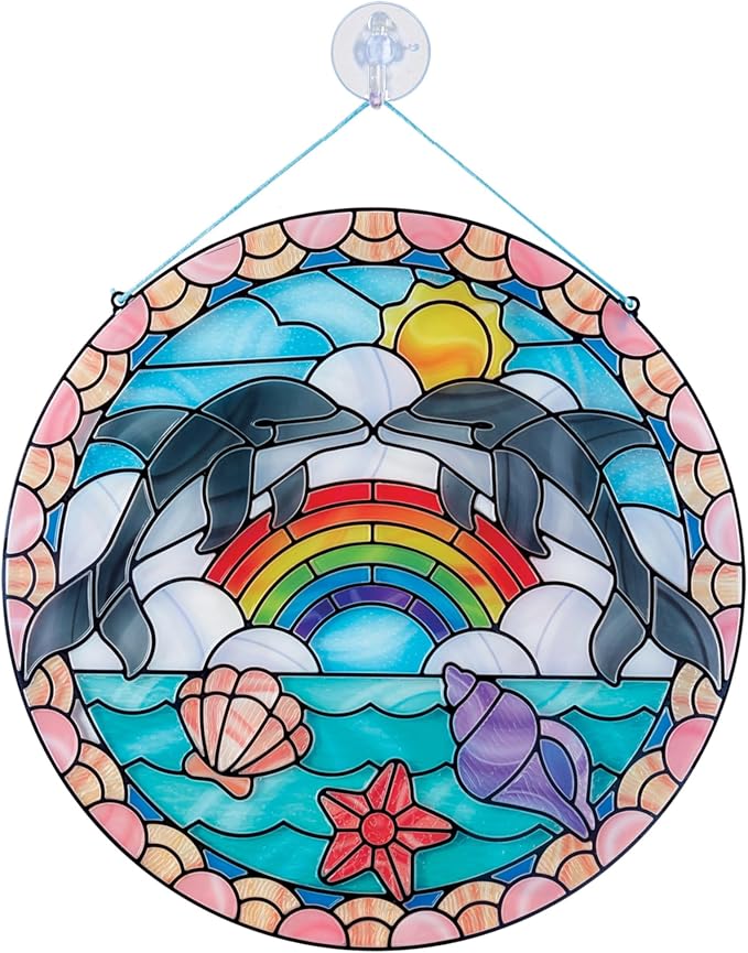 Melissa & Doug Stained Glass Made Easy Craft Kit: Dolphins - 180+ Stickers , Ocean Animals Crafts For Kids Ages 5+