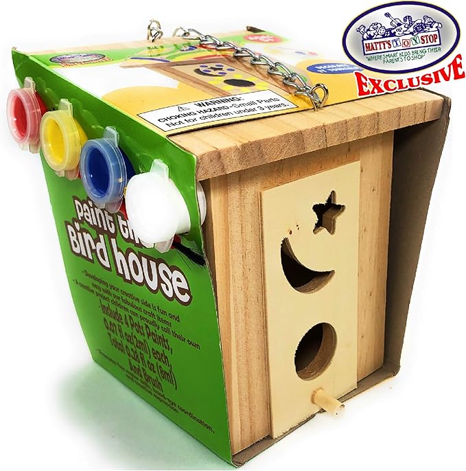 Matty's Toy Stop Paint Your Own Small Wooden Birdhouses (Includes Paints & Brushes) Gift Set Bundle - 3 Pack