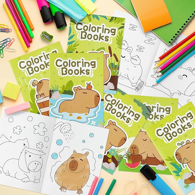 BZaber Capybara Coloring Books - 24Pcs Cute Capybara Cartoon Pattern Activity Coloring Books for Kids Bulk Animals DIY Art Booklet Drawing for Party Favor Supplies Birthday Gift Goodie Bag Filler
