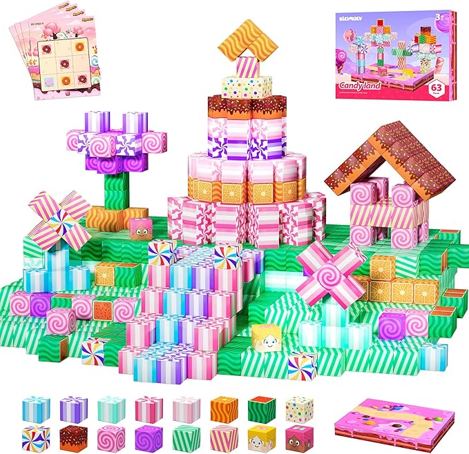 Magnetic Blocks Candy Land Edtion, Magnetic Tiles Building Blocks Boys & Girls Toys Age 3-5 4-8 5-7 Sensory Gift for Kids,Magnets Cubes,Upgraded STEM Gift 1.2 Inches