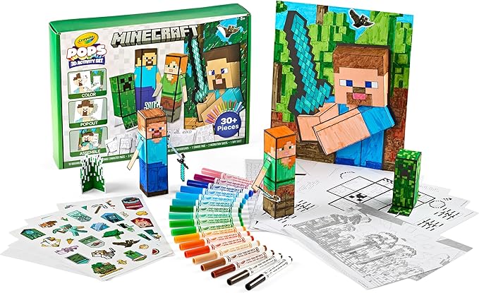 Crayola Minecraft, POPs 3D Kids Art Set, Coloring Book Alternative, Gift for Boys & Girls, Ages 6+