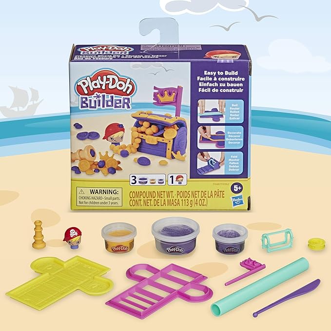 Play-Doh Builder Treasure Chest Toy Building Kit for Kids 5 Years and Up with 3 Non-Toxic Cans - Easy to Build DIY Craft Set