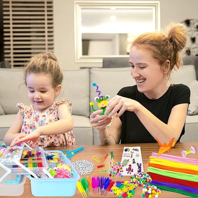 VLUSSO Arts and Crafts Supplies for Kids DIY Craft Kits Art Supplies Materials Kids Crafts Set with Pipe Cleaners Craft Box Preschool Homeschool Toys Gift for Kids Boys and Girls Age 4 5 6 7 8