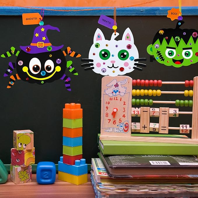 Winlyn 24 Sets Halloween Craft Kits Fall Crafts Autumn Kids Crafts DIY Spider Bat Witch Pumpkin Crafts Foam Stickers Halloween Arts and Crafts for Kids Classroom Activities Art Project Party Favors