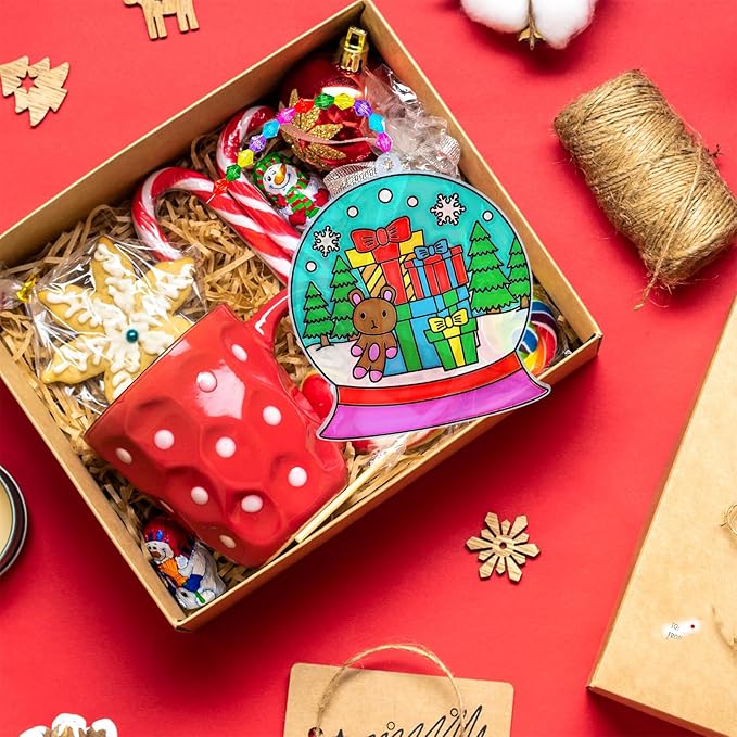 Winlyn 24 Sets Christmas Snow Globe Suncatcher Ornaments DIY Window Paint Art Suncatchers Craft Kits Winter Christmas Snow Globe Sun Catchers for Kids Holiday Classroom Party Decorations Art Project