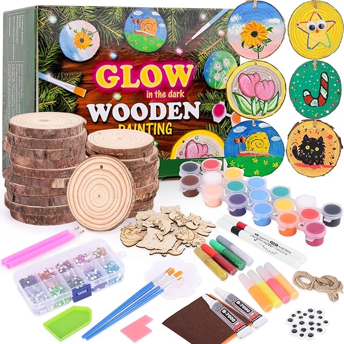 Wooden Painting Craft Supplies Kit for Kids, Arts and Crafts for Boys and Girls Ages 6-12, Creative Art Toys Birthday Christmas Gifts for 5 6 7 8 Year Old Girls Boys