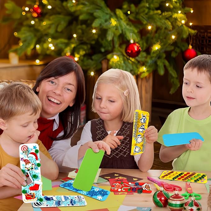 JULBEAR 36 Sets Christmas Crafts Kits DIY Blank Foam Bookmarks Decorations Sets Leaf Foam Self-Adhesive Stickers Arts for Kids Winter Christmas Party Favors Classroom Activity Gift Exchange