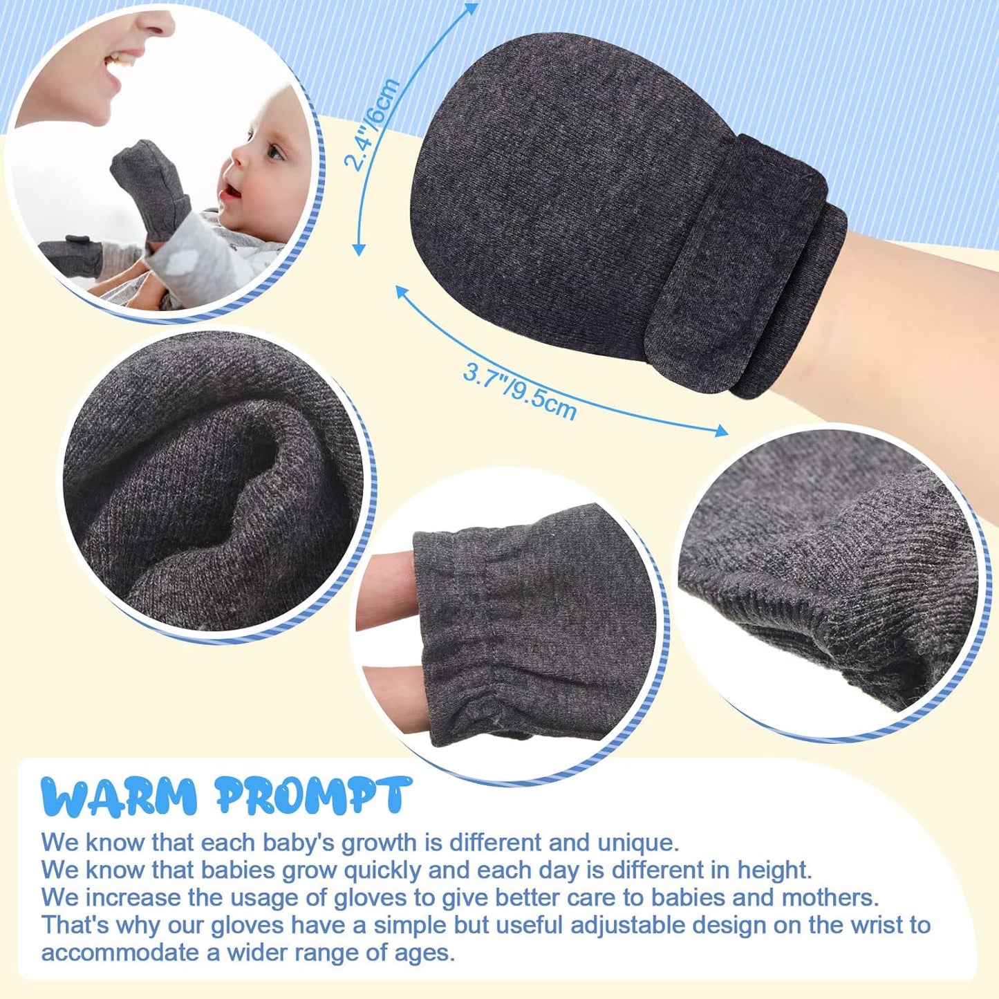 Newcotte Adjustable Baby Mittens No Scratch Newborn Cotton Breathable Gloves Warm Baby Mitts for Boys
