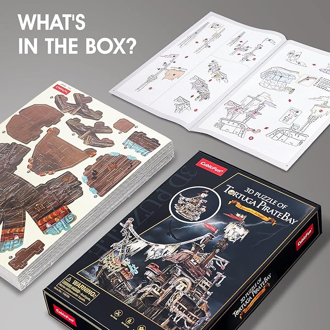 CubicFun 3D Puzzles for Adults Kids Tortuga Pirate Bay Cool Pirate Shipwreck Home Decor Indoor Model Kits Ragged Pirate Ship Crafts for Adults Birthday Gifts for Kids Women Men Teen Boy Room Decor