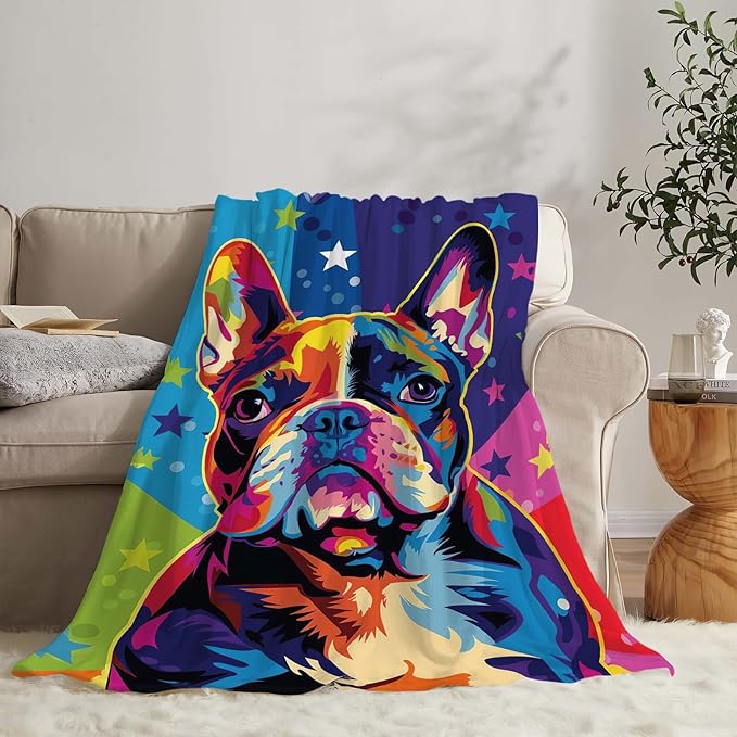 Bulldog Throw Blanket Cute Colorful Bulldog Pet Gifts for Dog Lovers Kids Girls Boys Adults Women Men Soft Cozy Warm Plush Fluffy Fuzzy Fleece Blanket Birthday Festival Decor 40''X50''