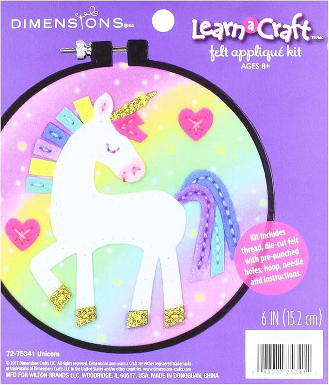 Dimensions 72-75341 Learn-A-Craft Unicorn Felt Applique Kit for Beginners, Multicolor, 5pcs