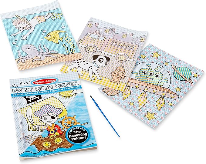 Melissa & Doug My First Paint With Water Kids' Art Pad With Paintbrush - Pirates, Space, Construction, and More