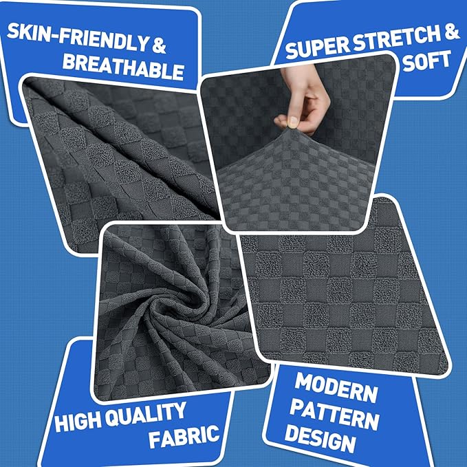 MAXIJIN 4 Piece Couch Covers for 3 Cushion Couch Super Stretch Non Slip Couch Cover for Dogs Pet Friendly Elastic Jacquard Furniture Protector Sofa Slipcovers (Sofa, Dark Gray)