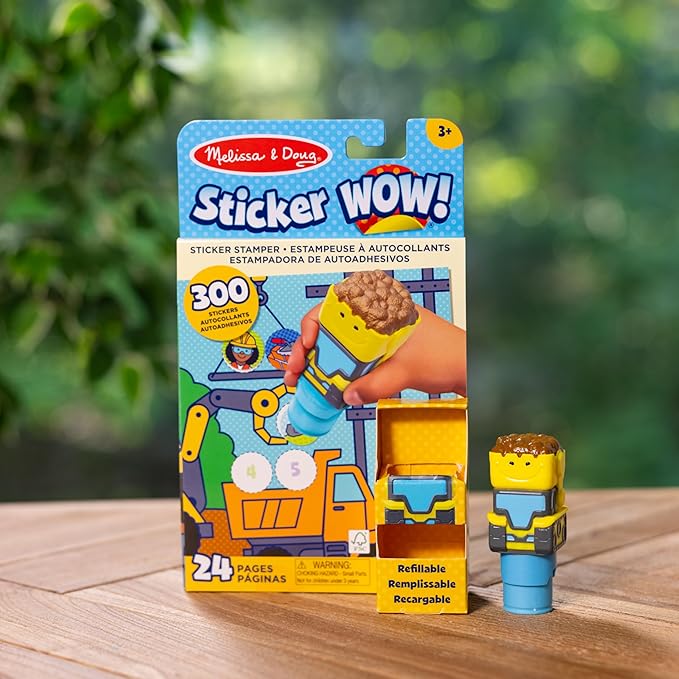 Melissa & Doug Sticker Wow!™ 24-Page Activity Pad and Sticker Stamper, 300 Stickers, Arts and Crafts Fidget Toy Collectible Character – Bulldozer