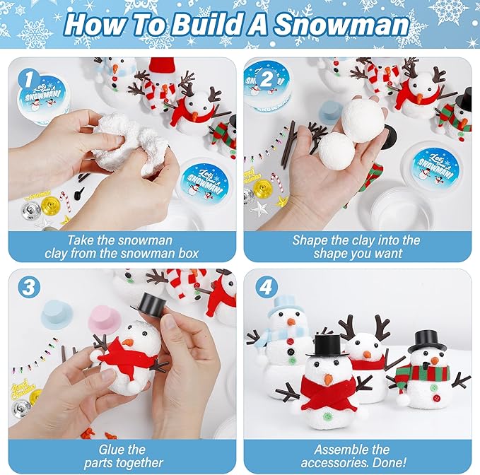 Christmas Craft Kit, 8 Pack Snowman Kit DIY Christmas Ornaments, Build a Snowman Kit Indoor Decorations, Creative Kids Air Dry Modeling Clay, Xmas Activities Snowman Making Kit Toys for Holiday