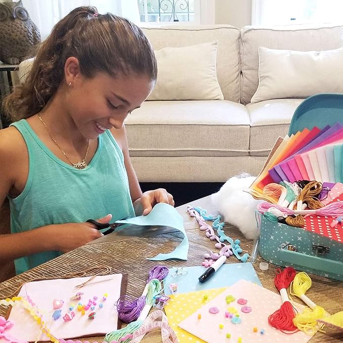 ARTIKA Sewing Kit for Kids - Craft Kit for Girls & Boys w/Booklet, Stencil Shapes, Supplies to Sew and Travel Case (Unicorn)