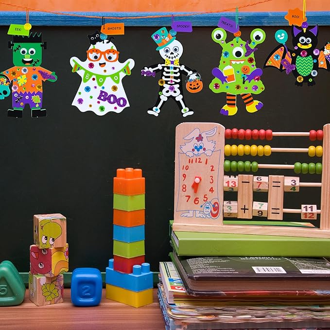 Winlyn 24 Sets Halloween Craft Kits Individual Fall Crafts DIY Bat Ghost Monster Witch Skeleton Frankenstein Ornaments Foam Halloween Arts and Crafts for Kids Holiday Classroom Activities Party Favors