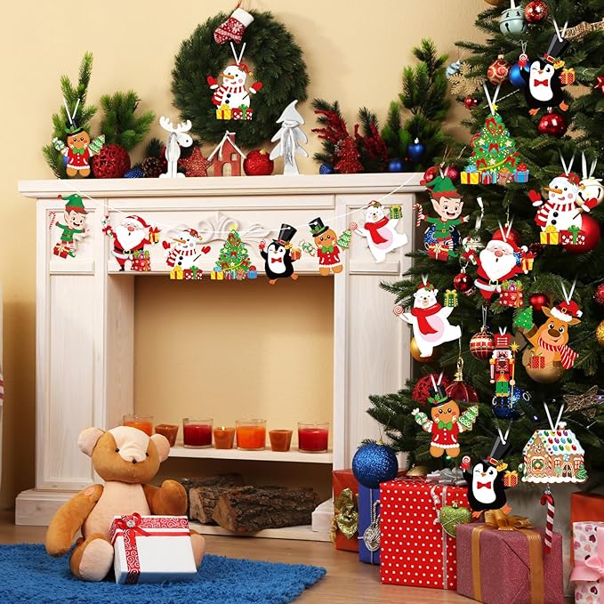 Dianelhall 50 Pcs Christmas Crafts Kits for Kids Christmas Arts and Crafts DIY Christmas Ornament Kit with Christmas Craft Stickers Make Your Own Christmas Craft Projects for Holiday Xmas Party Favors