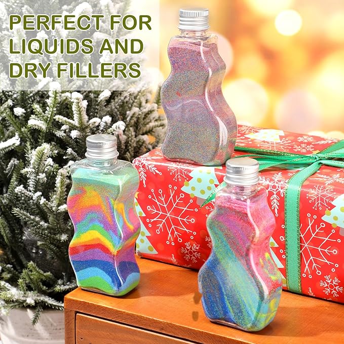 Yaomiao 30 Packs 2.5 oz Plastic Sand Art Bottles with Lids for Kids 3 Style Sand Art Clear Container for Sand Art Wedding Invitation Fun Art Craft Supply Boy Girl Decoration (Silver Lid,Aluminum Lid)