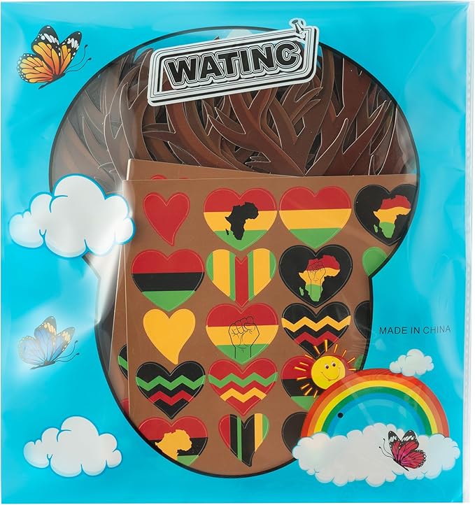 WATINC Black History Month Heart Tree Craft Kits, Make Your Own African American Heart Trees Decoration, DIY Black History Holiday Celebration Craft Supplies Home School Fun Activity for Kids (32Pcs)