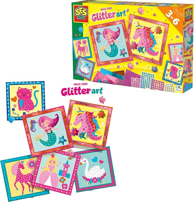 SES Creative: Mess-Free Glitter Art Set - 336 Shiny Foil Diamond & Glitter Foam Stickers, Sticker Cards & Pom Poms, DIY Crafts Kit, Toy Kids Ages 3+
