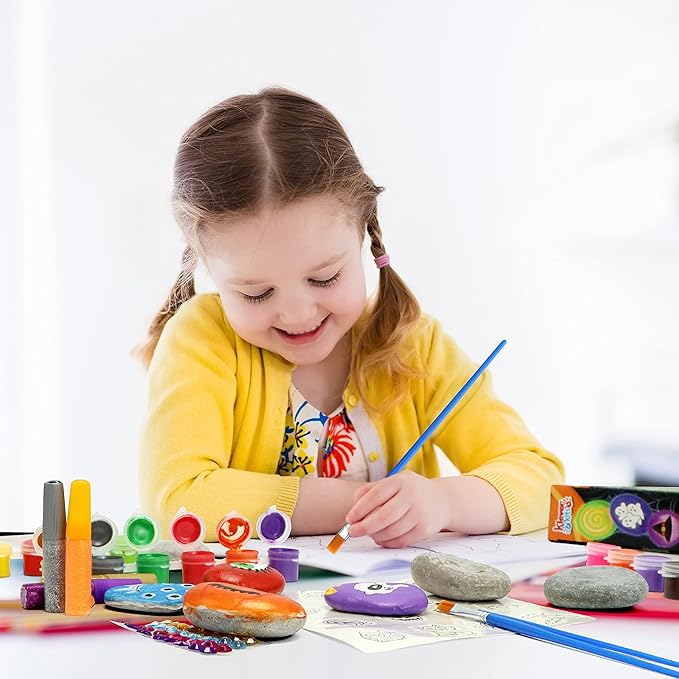 Klever Kits 12 Halloween Rock Painting Kit for Kids, Creativity Arts Crafts DIY Supplies Kit with 18 Paint Tubs, Decorate Your Own for Kids Painting Gifts, Family Activity, Birthday Present, Halloween