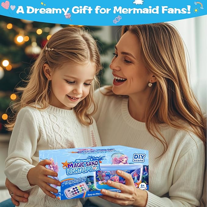 Mermaid Terrarium Light Up Kit for Kids - Birthday Gift for Girls 4-5-6-7-8-11 Year Old, DIY Mermaid Craft Toy with LED Night Light & Remote - Creative Arts and Crafts Gift for Girls Ages 4-12