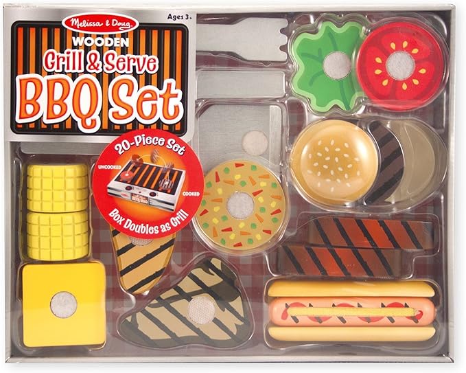 Melissa & Doug Grill & Serve BBQ Set: Wooden Play Food Set & 1 Scratch Art Mini-Pad Bundle (09280)