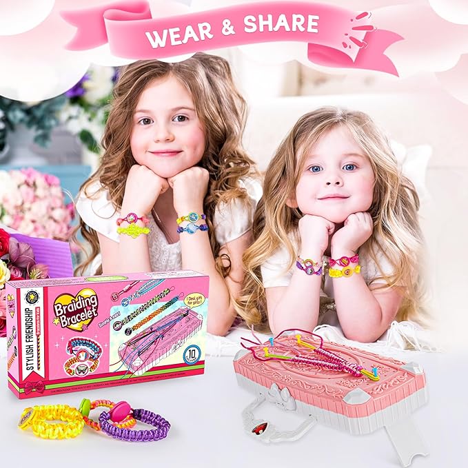 TQRAZ Friendship Bracelet Making Kit, DIY Arts and Crafts Toys for Girls, Jewelry String Maker Kit, Birthday Gifts Ideas for Girls 6 7 8 9 10 11 12+ Years Old(Pink)