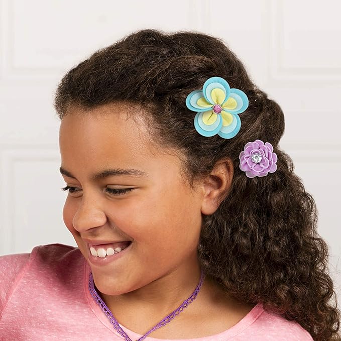 – Flower Hair Accessories Kit – 150pc Set with Felt Shapes & Buttons – Blossoming Beauties Creation Kit – Arts & Crafts Kits for Kids Aged 8 years +