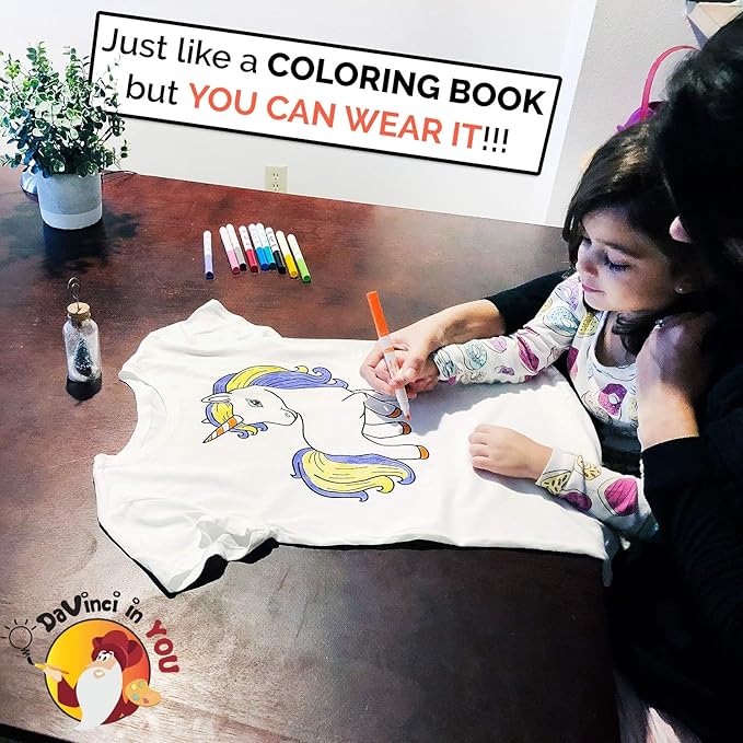 Mermaid Coloring Kit for Girls - DIY with Shirt, 10 Fabric Markers and Alphabet Stencil