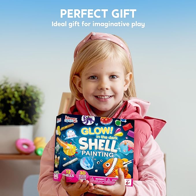 Klever Kits 12 Kids Sea Shell Painting Kit-Glow in The Dark-Arts & Crafts for Boys and Girls Ages 6-12, Art Supplies, Kids Craft Paint Kits, Creative Art Toys for Birthday Party Gift