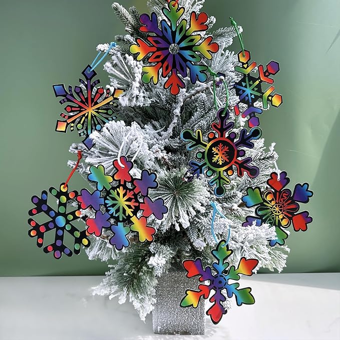 Winlyn 56 Sets 8 Styles Magic Color Scratch Snowflake Ornaments Christmas Scratch Art Decorations Christmas Craft Kits Winter Crafts for Kids Party Favors Holiday Seasonal Home Classroom Activities
