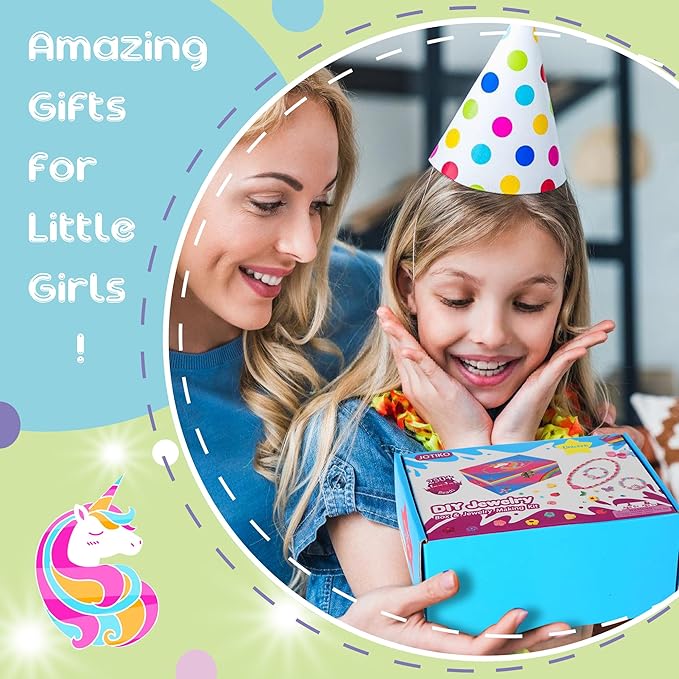 Arts and Crafts for Kids Girls Age 6-8, Paint Your Own Jewelry Box & Bracelet Making Kit, Unicorn Toys for Girls 8-12 Years Old, 250PCS Wooden Beads Charms Jewelry Making Kit Christmas Gift