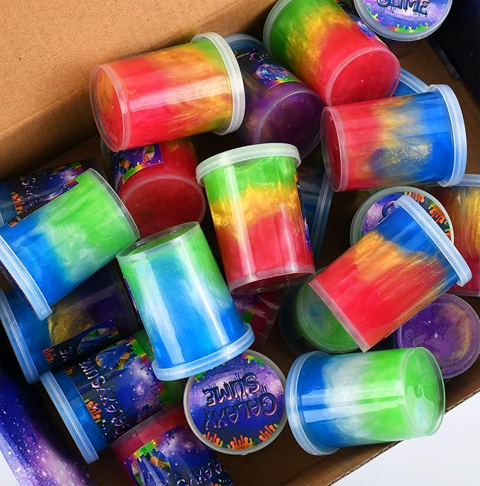 Marbled Starry Slime, 24 Pack Colorful Sludgy Gooey Fidget Kit for Sensory and Tactile Stimulation, Stress Relief, Prize, Party Favor, Educational Game - Kids, Boys, Girls