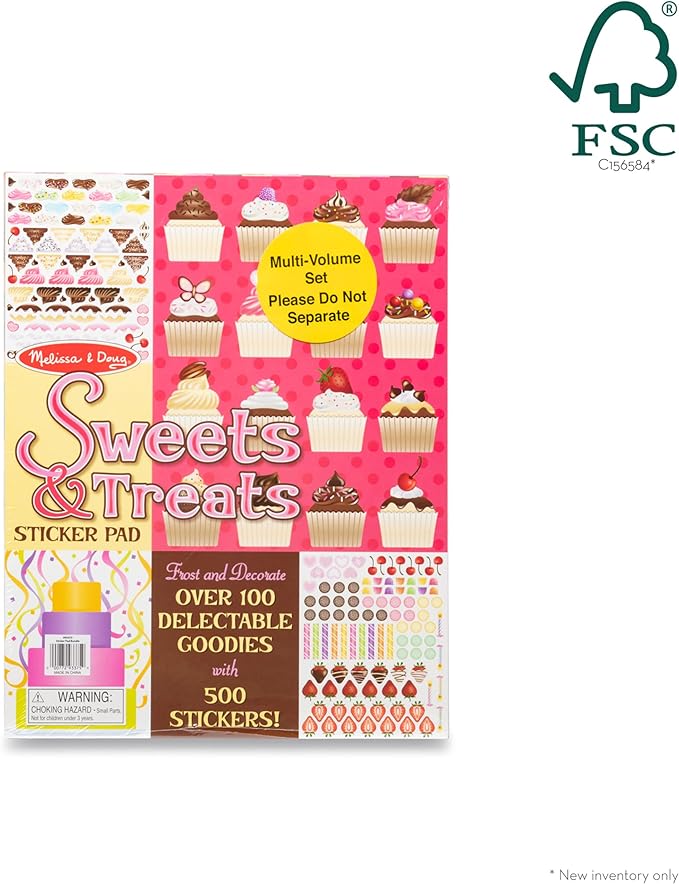 Melissa & Doug Sticker Pads 3-Pack - Sweets and Treats, Make-a-Face Fashion, and Make-a-Meal - FSC Certified