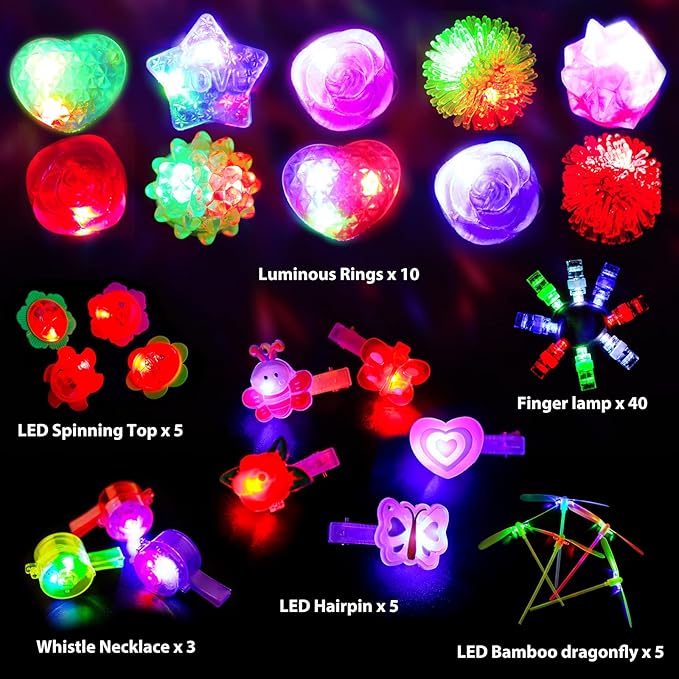 Max Fun 88Pcs LED Light Up Toy Party Favors Glow In The Dark Party Supplies Bulk, Glow Sticks Halloween Party Favors Pinata Stuffers for Adult Kids 4-8 8-12 with 40 Finger Lights, 5 LED Glasses, 5