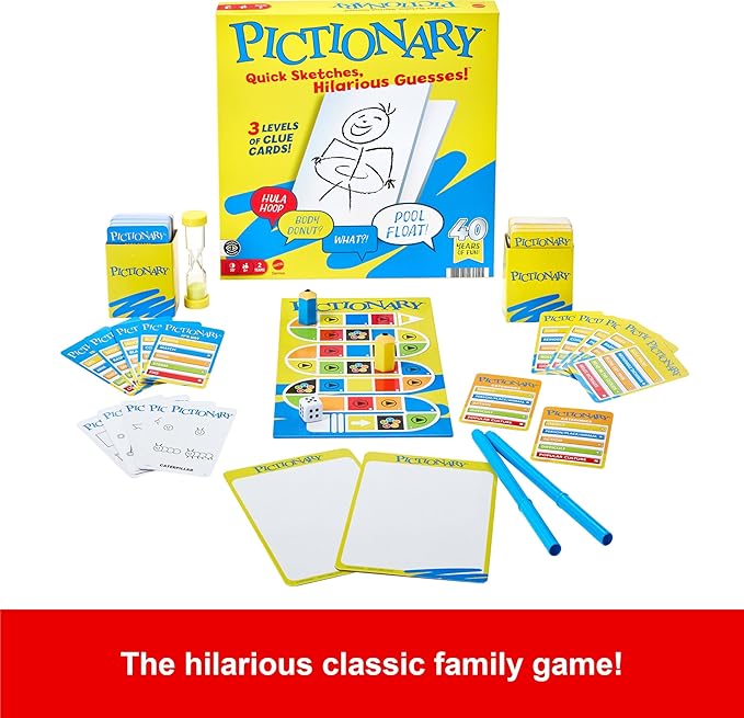 Mattel Games Pictionary Board & Drawing Game for Kids, Adults, Families & Parties, Unique Catch-All Category for 2 Teams (Amazon Exclusive)
