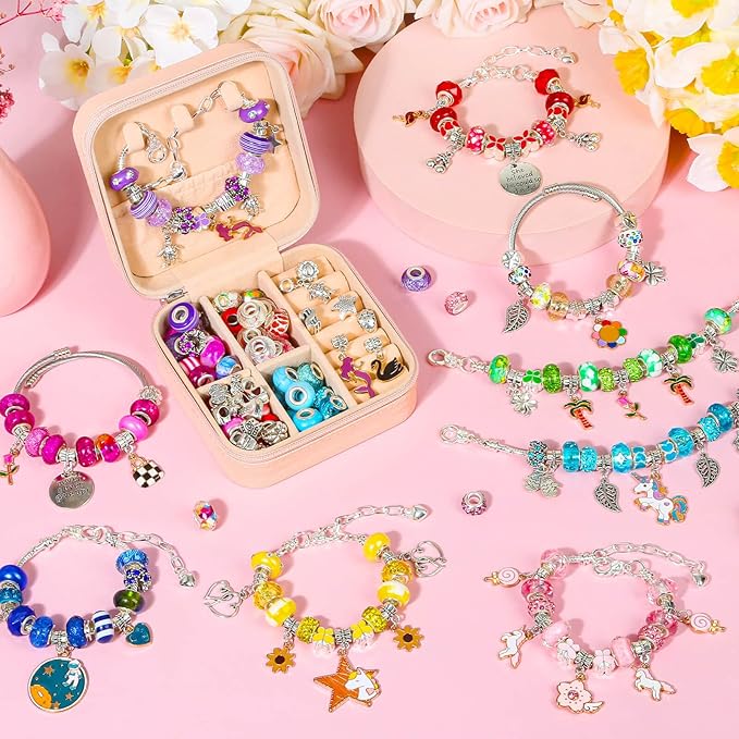 Thrilez 177Pcs Jewelry Making Kit, Charm Bracelet Making Kit, DIY Arts and Crafts Gifts with Jewelry Organizer Box for Birthday, Christmas, Necklace Making Set