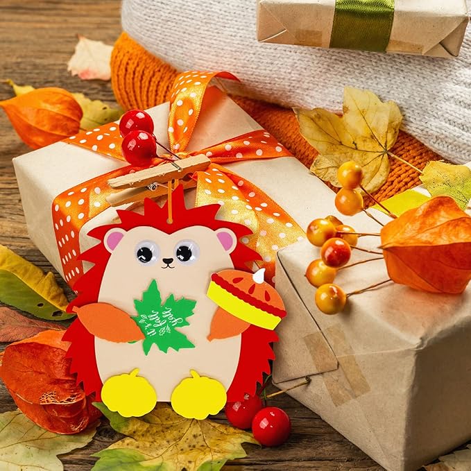 Winlyn Fall Craft Kits 24 Sets DIY Fall Hedgehog Ornaments Decorations Art Sets Autumn Maple Leaf Pumpkin Foam Stickers Googly Eyes for Kids Thanksgiving Halloween Classroom Activities Party Favors