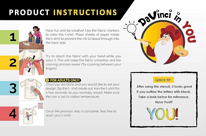 Unicorn Coloring Kit for Girls - DIY with Shirt, 10 Fabric Markers and Alphabet Stencil