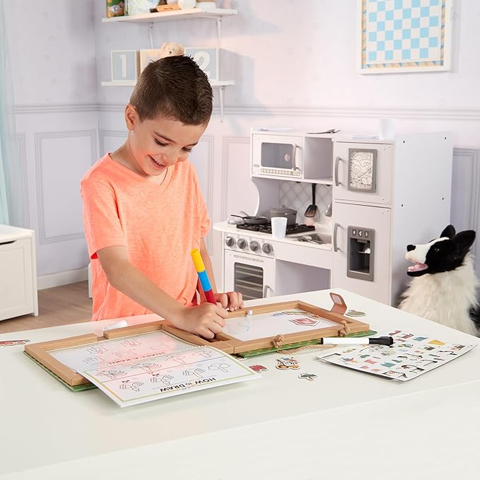 Melissa & Doug Natural Play: Play, Draw, Create Reusable Drawing & Magnet Kit – Farm (38 Magnets, 5 Dry-Erase Markers)