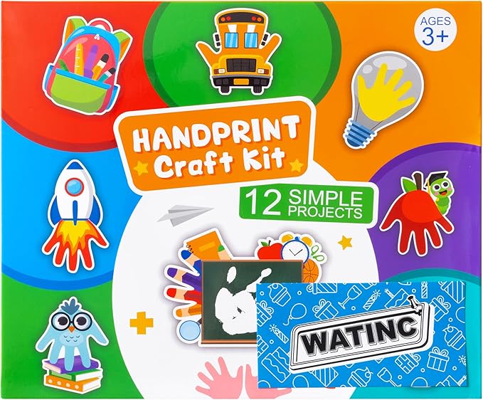 WATINC Back to School Handprint Art Craft - 12Pcs First Day of School Themed Easy DIY Kit, Pencil Bus Schoolbag Arts Supplies Preschool Classroom Hand Print Activity Party Favors for Kids Toddlers