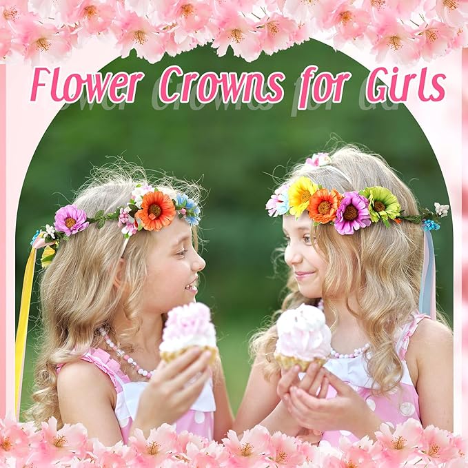 Syhood Daisy Crowns Making Kit, 109 Pieces Parts, Make Your Own Flower Crown Wreath Headbands and Bracelets Craft Kit Hair Accessories Handmade DIY Floral Crown Garland Kit Presents for Girls