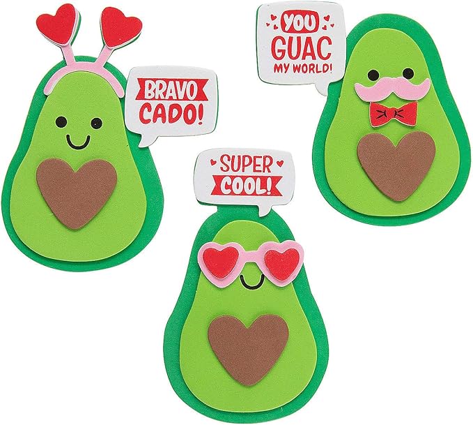 Fun Express Valentine Avocado Magnets Craft Kits - 12 Pieces Fun DIY Valentines Day Crafts for Kids Includes All Materials for 12 Magnets Perfect for Classroom or Home Activities 12 Pieces