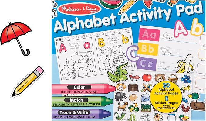 Melissa & Doug Alphabet Activity Sticker Pad for Coloring, Letters (250+ Stickers) - FSC Certified